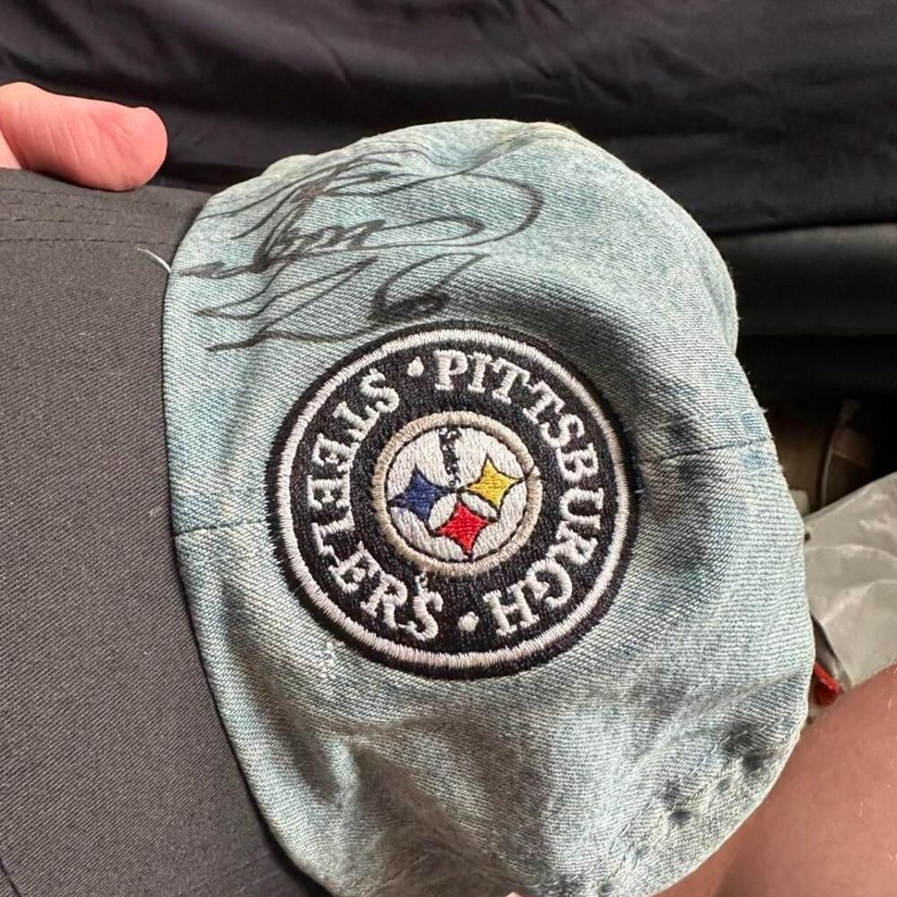 Vintage 90s Steelers Acid Wash Denim Snapback Hat AJD Pro Line Signed